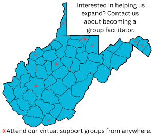 Map showing DBSA WV group meeting locations.