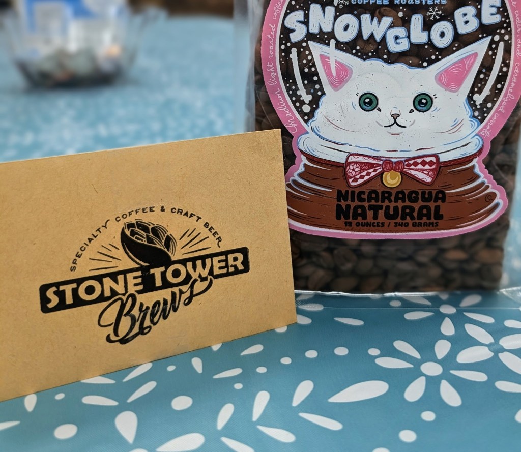Stone Tower Brews bag of coffee and gift card.