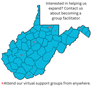 Map showing DBSA WV group meeting locations.