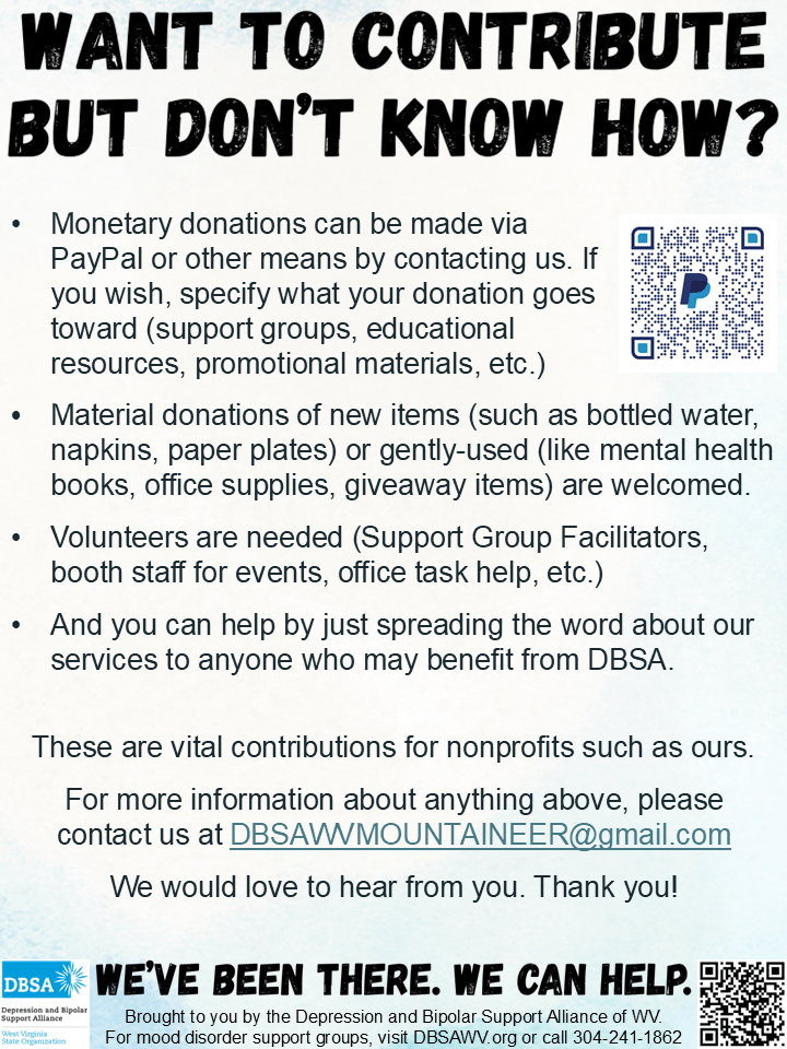 A poster by DBSA WV about ways to contribute.